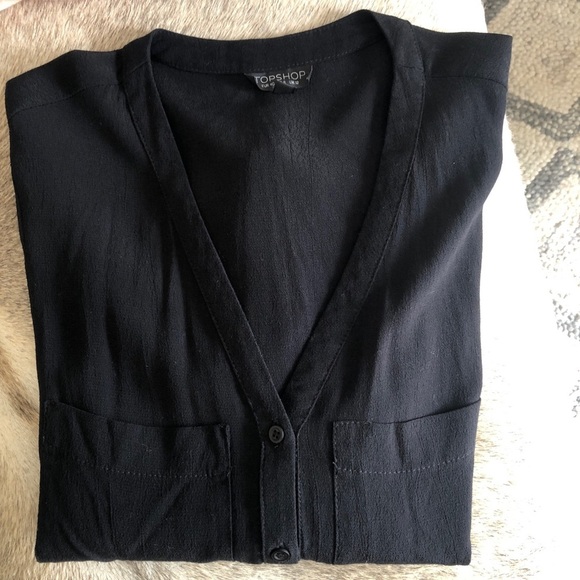 Topshop V-neck Black Blouse Top long sleeve open slit down arm size 8 - Picture 7 of 9